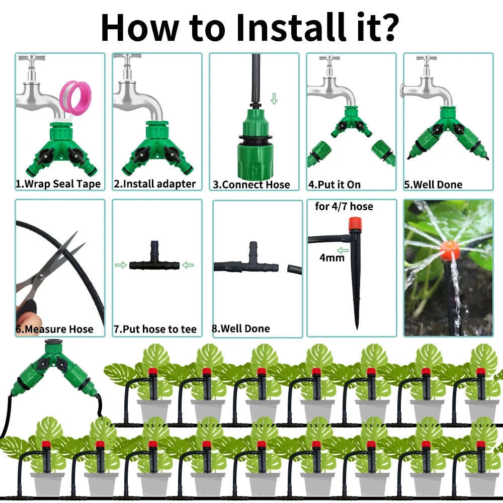 Garden Drip Irrigation Automatic Watering System Kit-10Meter-12sprinkler