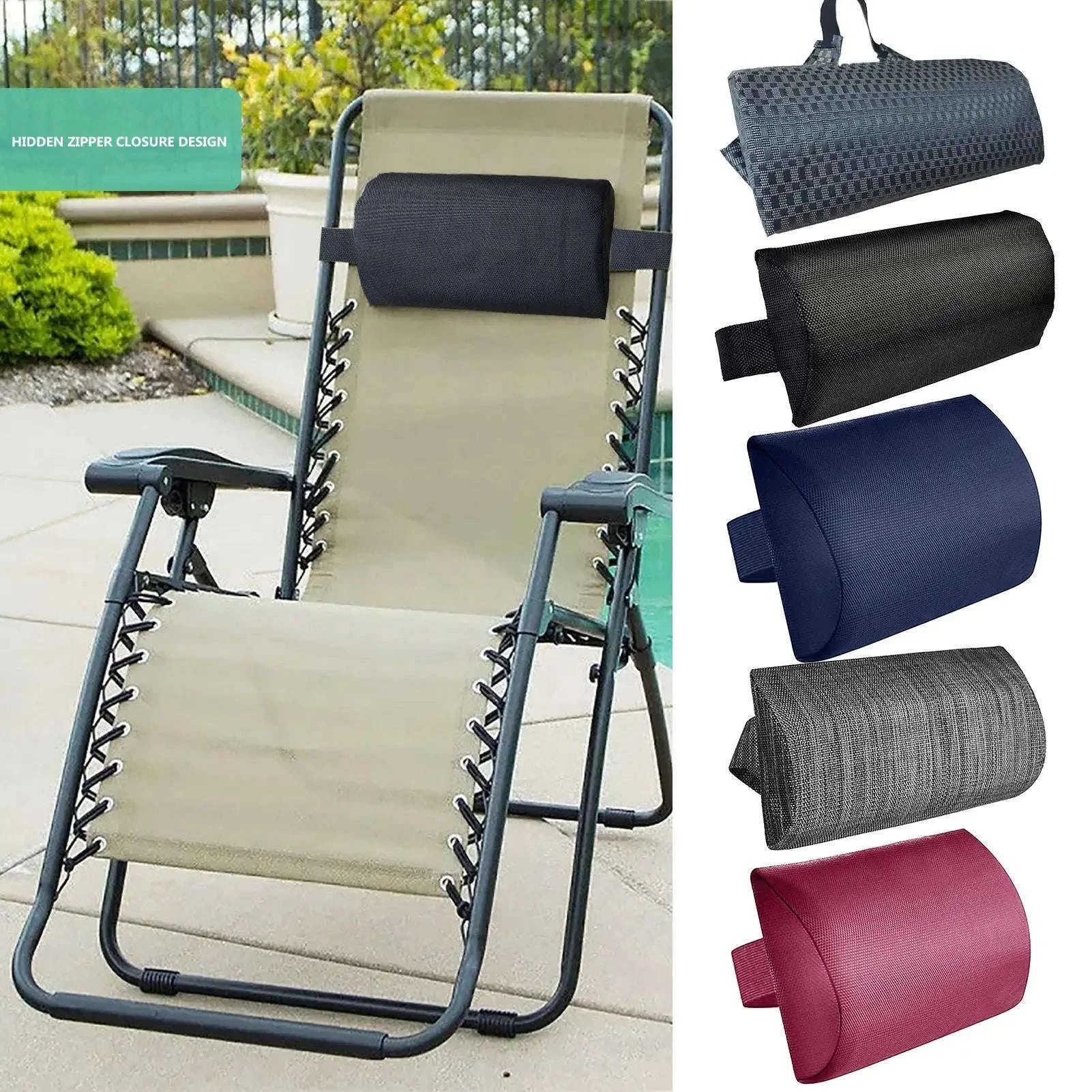 Garden Lounger Cushion Neck Pillow with Adjustable Strap-dark blue