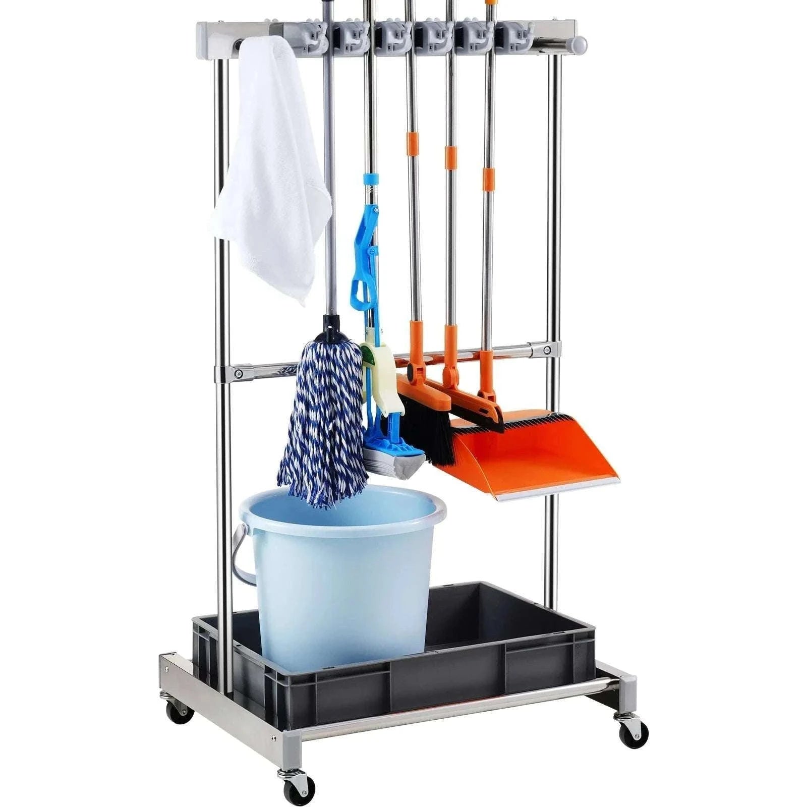 Garden Tool Organizer Rack with 10 Slots, Hooks & Rolling Wheels-10 Slots / United States