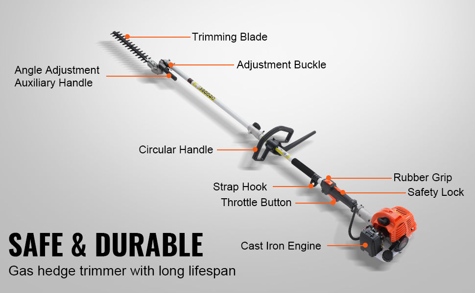 SucceBuy 26CC 5-in-1 Multi-Functional Trimming Tools Gas Hedge Trimmer Weed Eater String Trimmer Edger Pole Saw Chainsaw Pruner
