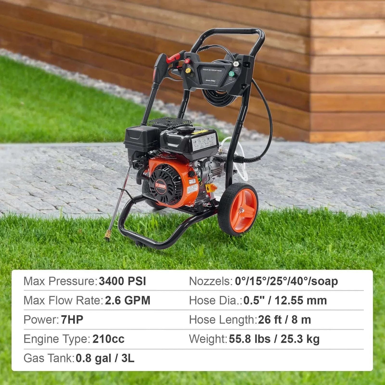 Gas Pressure Washer 3400 PSI 2.6 GPM with 5 Nozzles & Hose-United States
