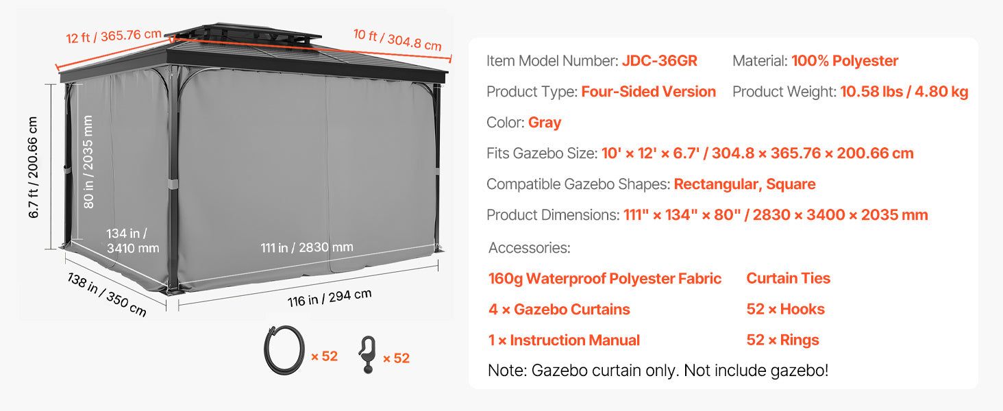 SucceBuy Gazebo Gardiner 4-panel sidevæg gazebo privatlivsgardiner med lynlåse universel solskærm gardiner erstatning til terrasse
