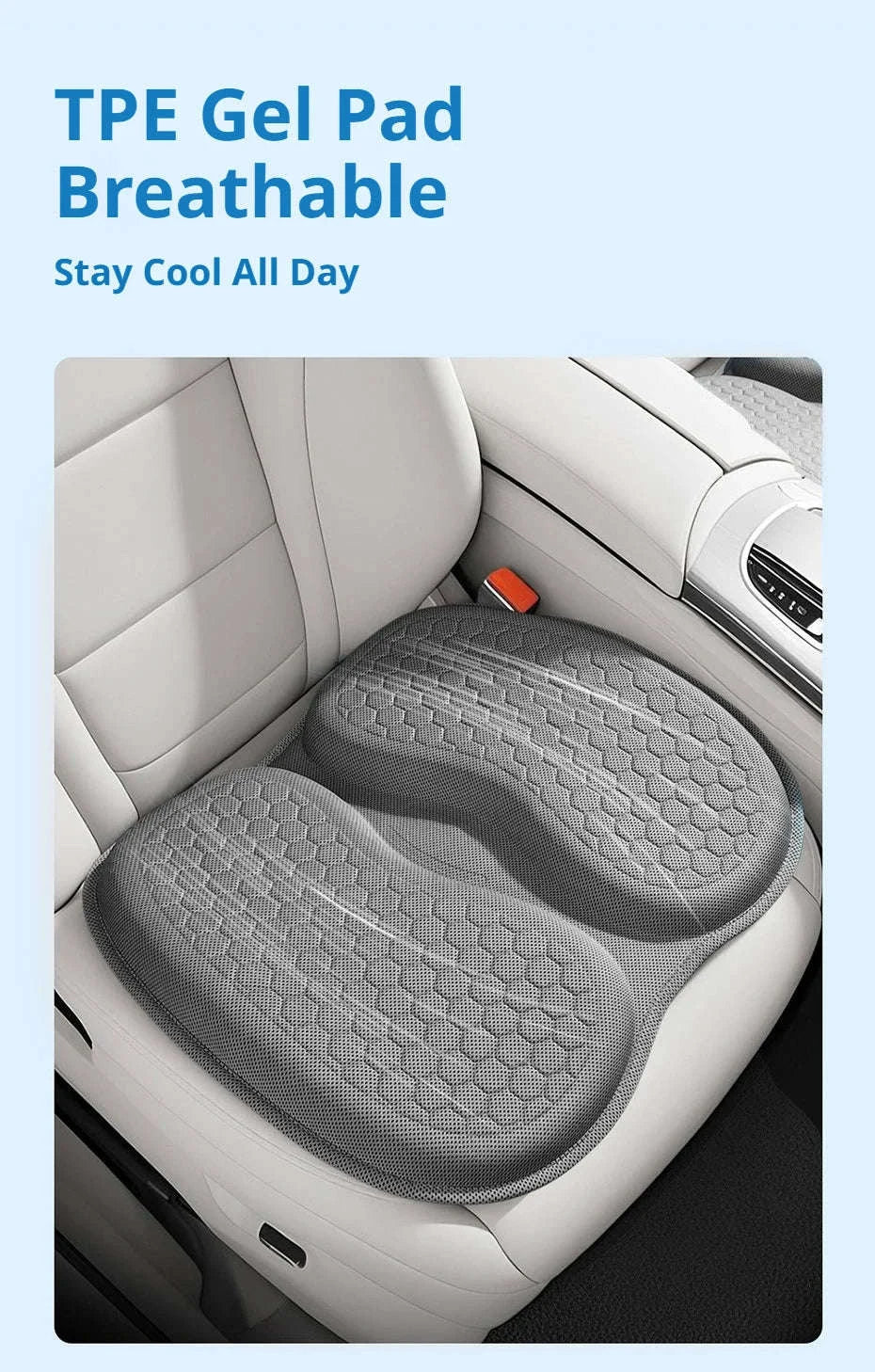 Gel Car Seat Cushion for Breathable Pressure Relief-Black