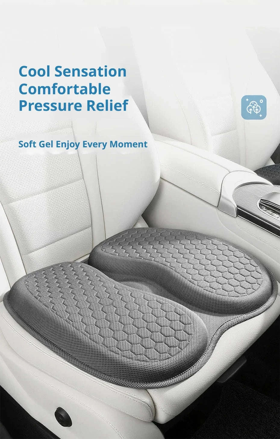Gel Car Seat Cushion for Breathable Pressure Relief-Black