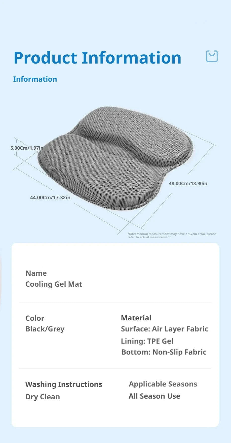 Gel Car Seat Cushion for Breathable Pressure Relief-Black