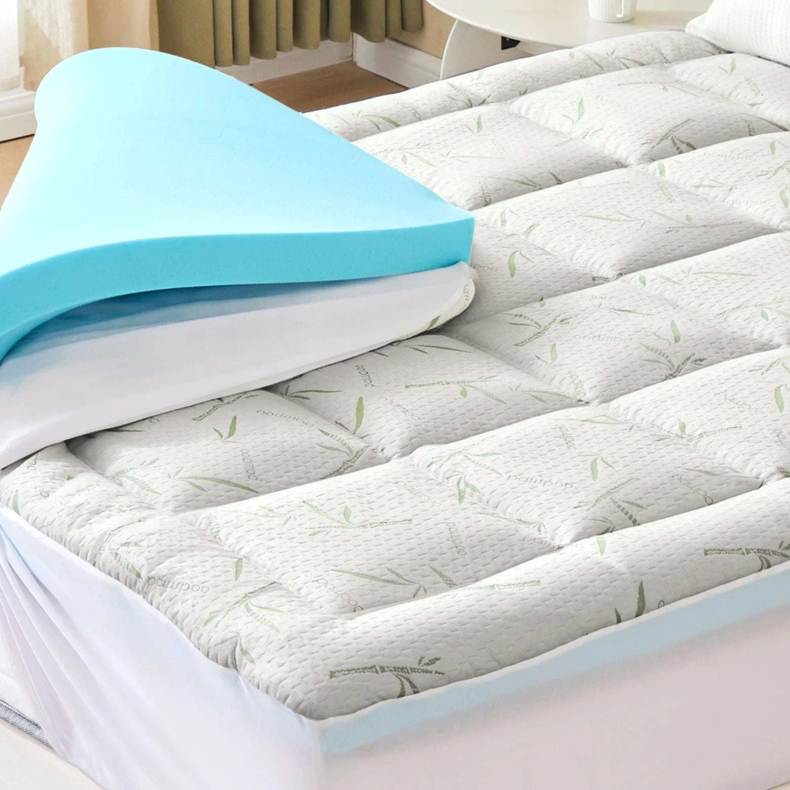 Gel Memory Foam Mattress Topper Full Size Cooling Breathable Pad-Sky Blue / California King / United States