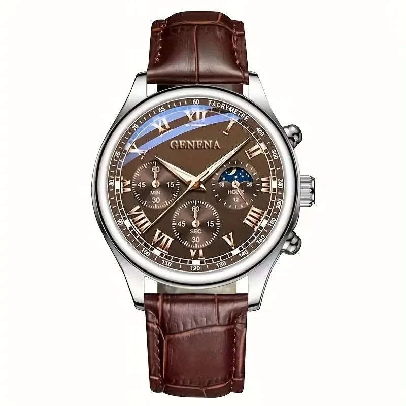 Geneva Luxury Belt Watch for Men-BROWN