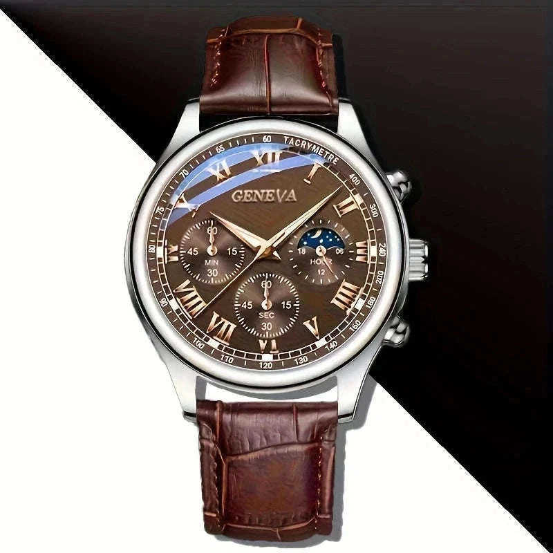 Geneva Luxury Belt Watch for Men-BROWN