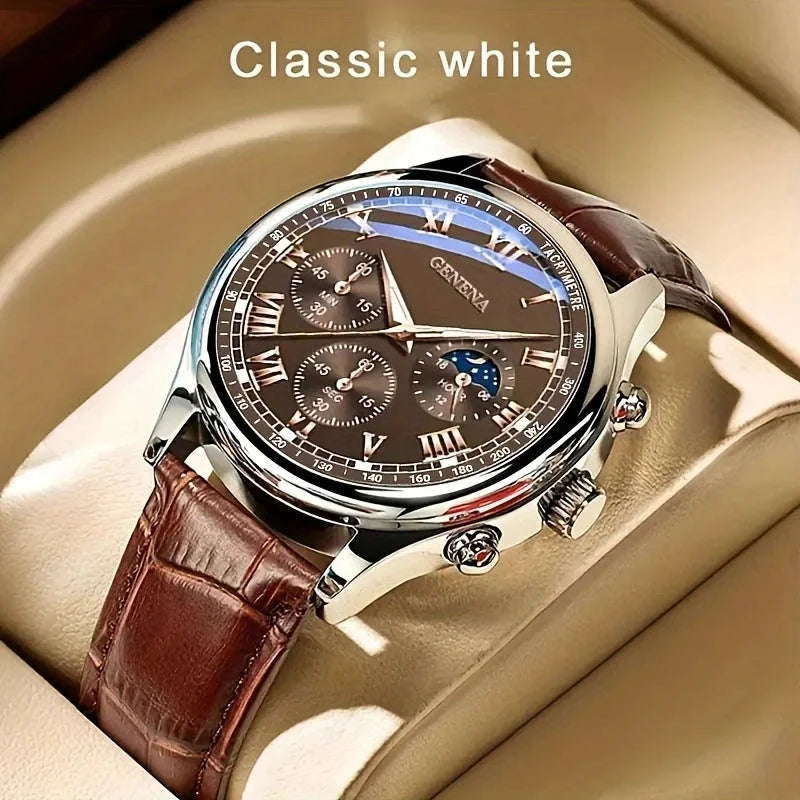 Geneva Luxury Belt Watch for Men-BROWN
