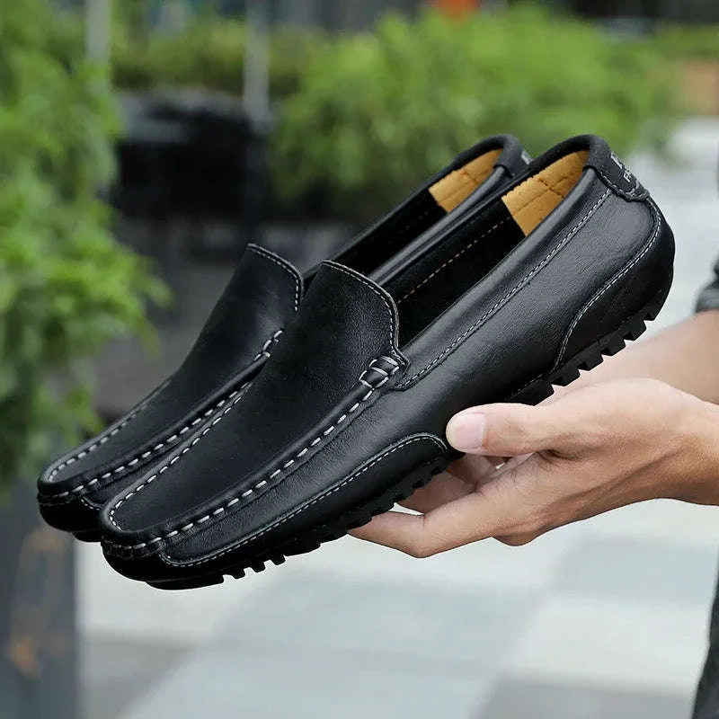 Genuine Leather Breathable Slip-On Loafers for Men-YELLOW / 42