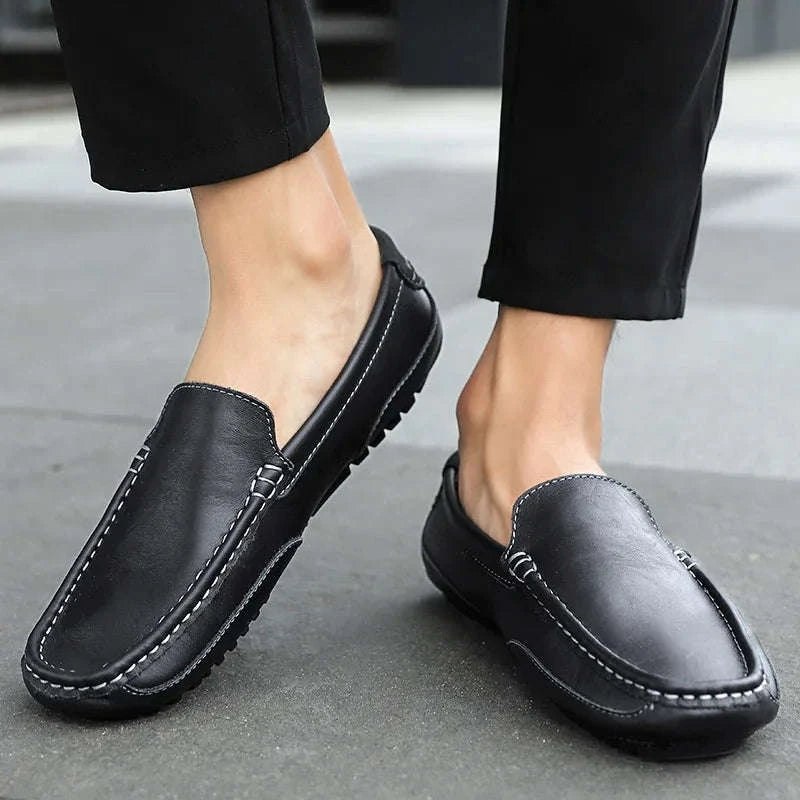 Genuine Leather Breathable Slip-On Loafers for Men-YELLOW / 42