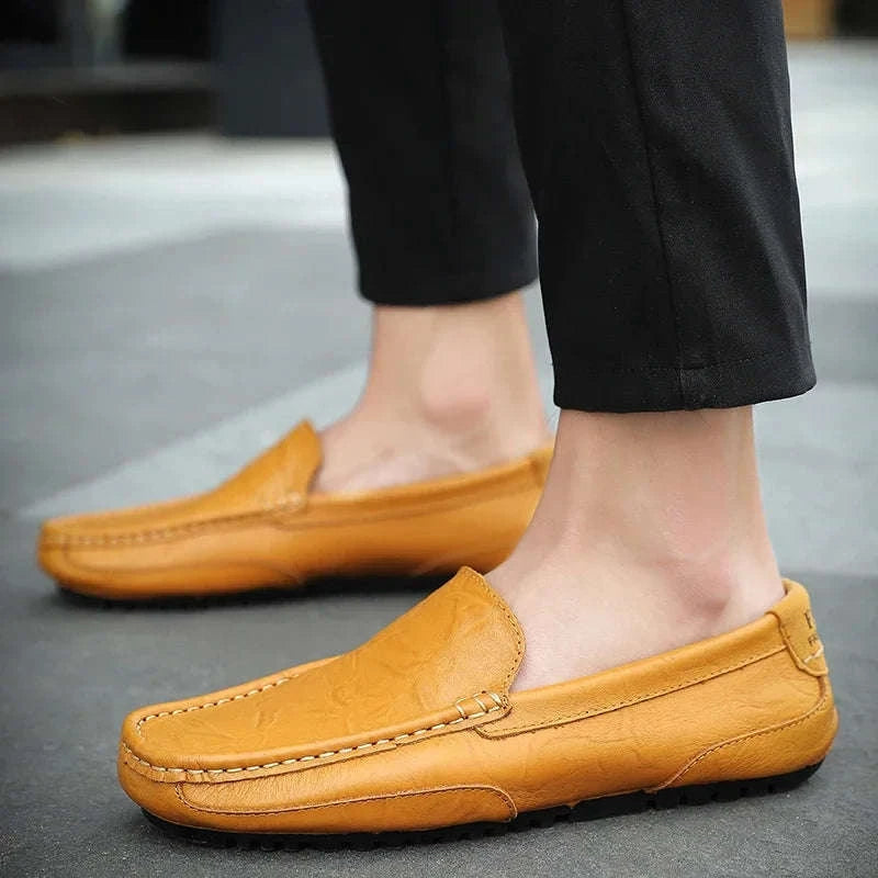 Genuine Leather Breathable Slip-On Loafers for Men-YELLOW / 42