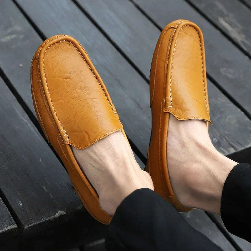 Genuine Leather Breathable Slip-On Loafers for Men-YELLOW / 42
