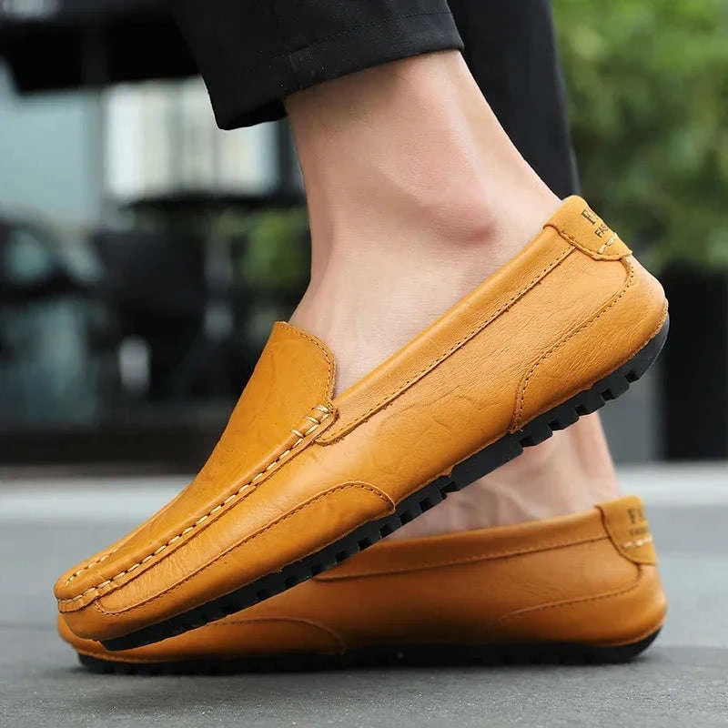 Genuine Leather Breathable Slip-On Loafers for Men-YELLOW / 42