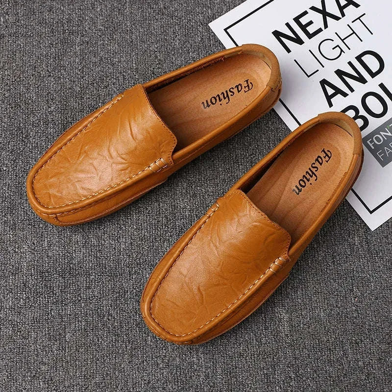 Genuine Leather Breathable Slip-On Loafers for Men-YELLOW / 42