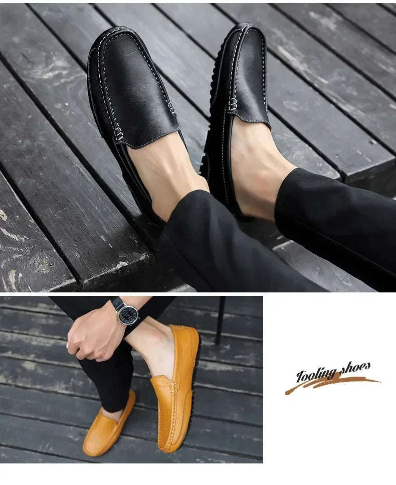 Genuine Leather Breathable Slip-On Loafers for Men-YELLOW / 42