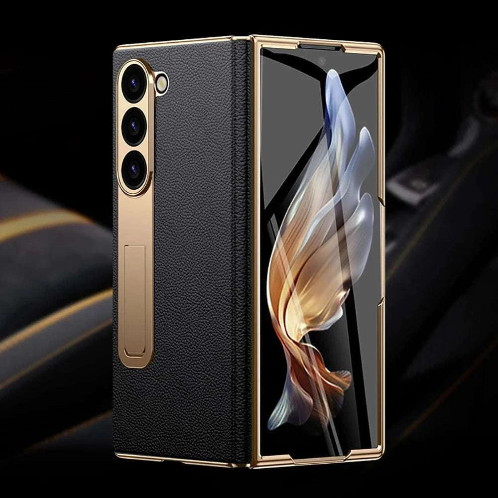 Genuine Leather Case with Magnetic Hinge Stand for Samsung Galaxy Z Fold-photo colour / For Galaxy Z fold 3