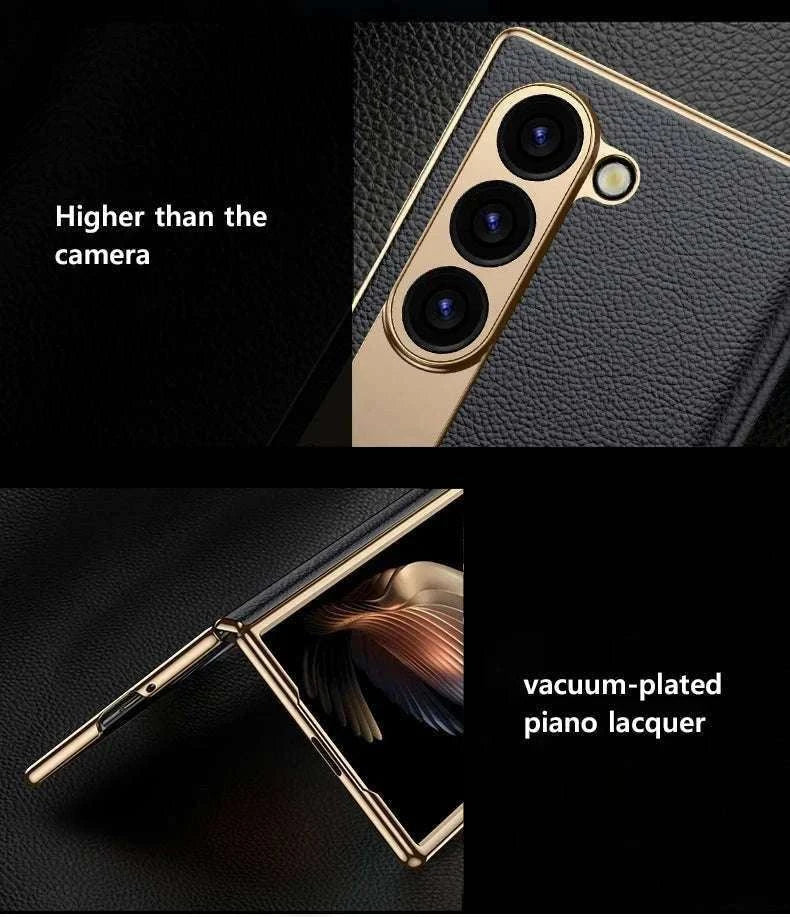 Genuine Leather Case with Magnetic Hinge Stand for Samsung Galaxy Z Fold-photo colour / For Galaxy Z fold 3