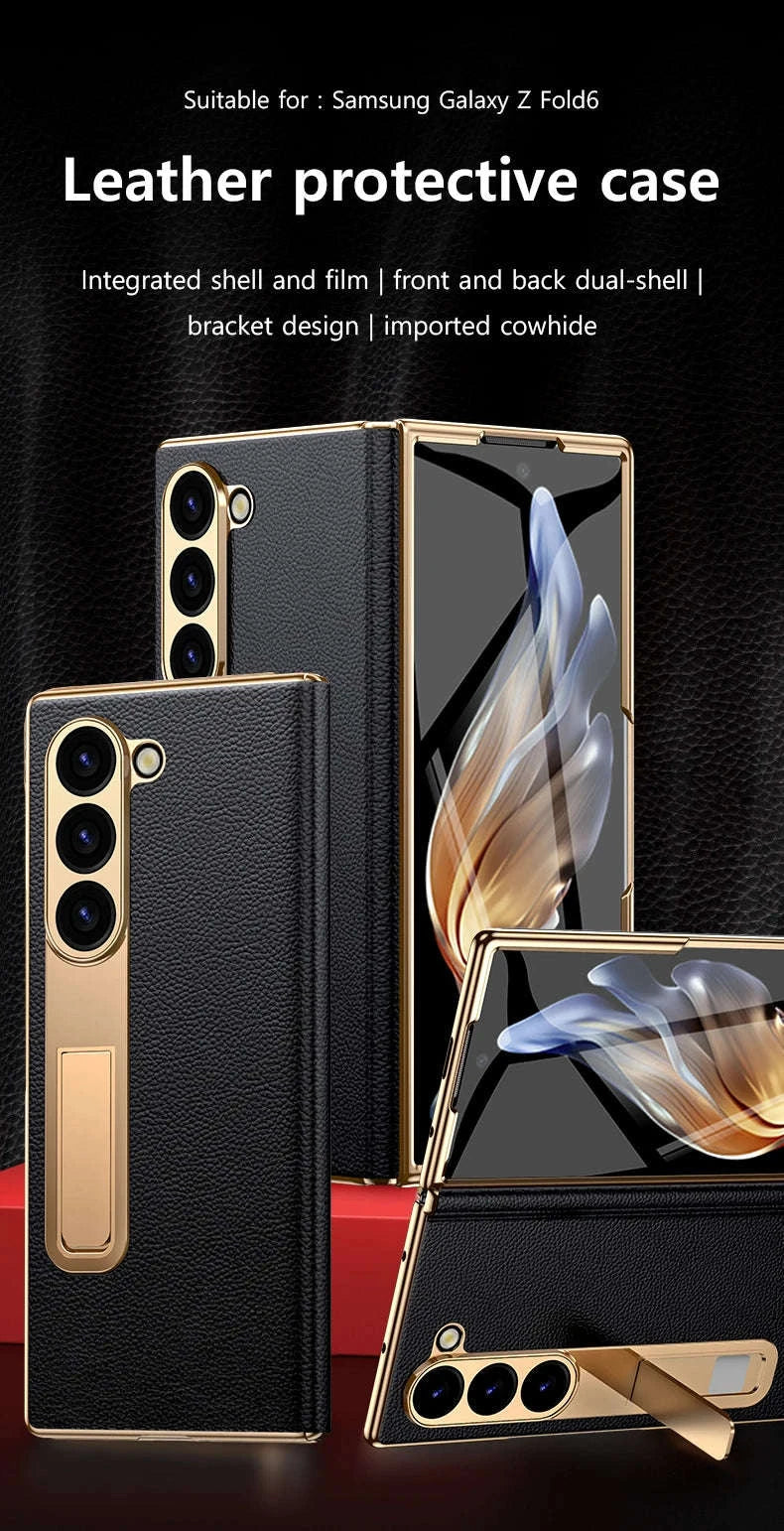 Genuine Leather Case with Magnetic Hinge Stand for Samsung Galaxy Z Fold-photo colour / For Galaxy Z fold 3