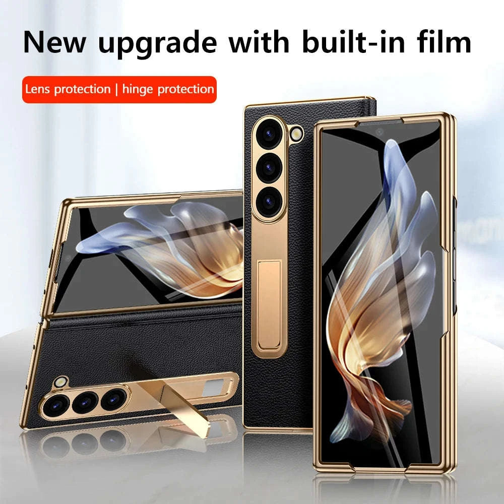 Genuine Leather Case with Magnetic Hinge Stand for Samsung Galaxy Z Fold-photo colour / For Galaxy Z fold 3