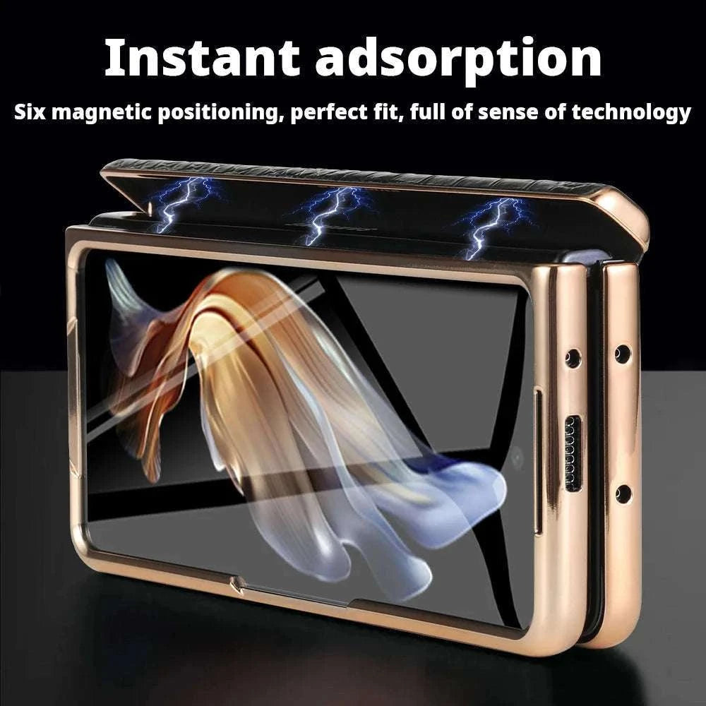 Genuine Leather Case with Magnetic Hinge Stand for Samsung Galaxy Z Fold-photo colour / For Galaxy Z fold 3