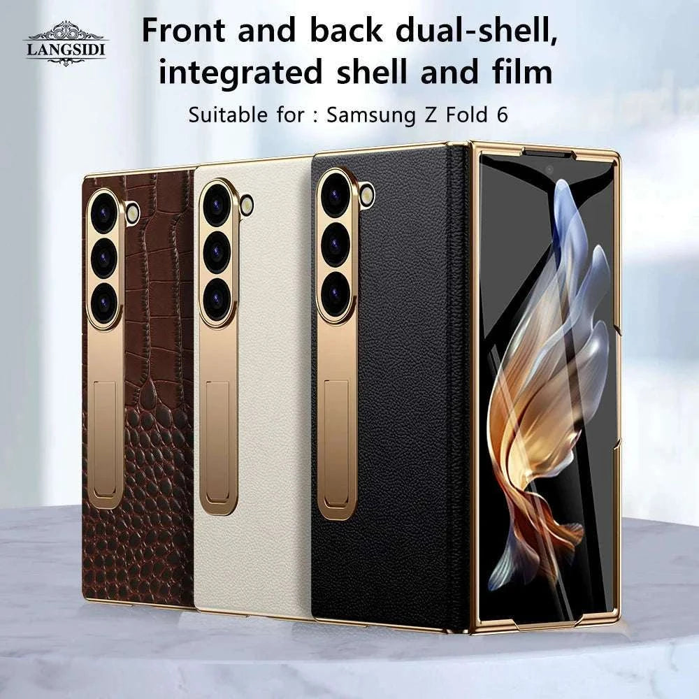 Genuine Leather Case with Magnetic Hinge Stand for Samsung Galaxy Z Fold-photo colour / For Galaxy Z fold 3