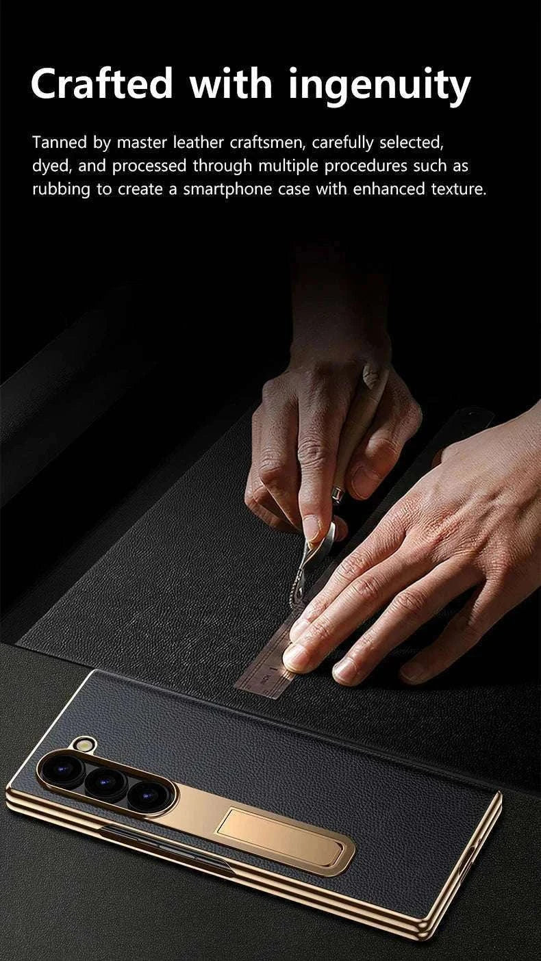 Genuine Leather Case with Magnetic Hinge Stand for Samsung Galaxy Z Fold-photo colour / For Galaxy Z fold 3