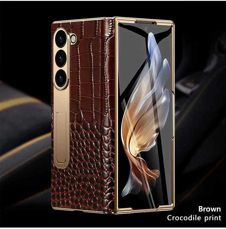 Genuine Leather Case with Magnetic Hinge Stand for Samsung Galaxy Z Fold-photo colour / For Galaxy Z fold 3