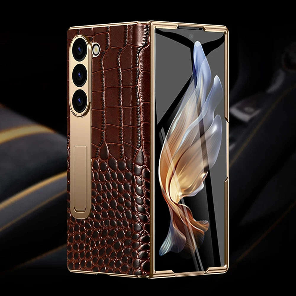 Genuine Leather Case with Magnetic Hinge Stand for Samsung Galaxy Z Fold-photo colour / For Galaxy Z fold 3