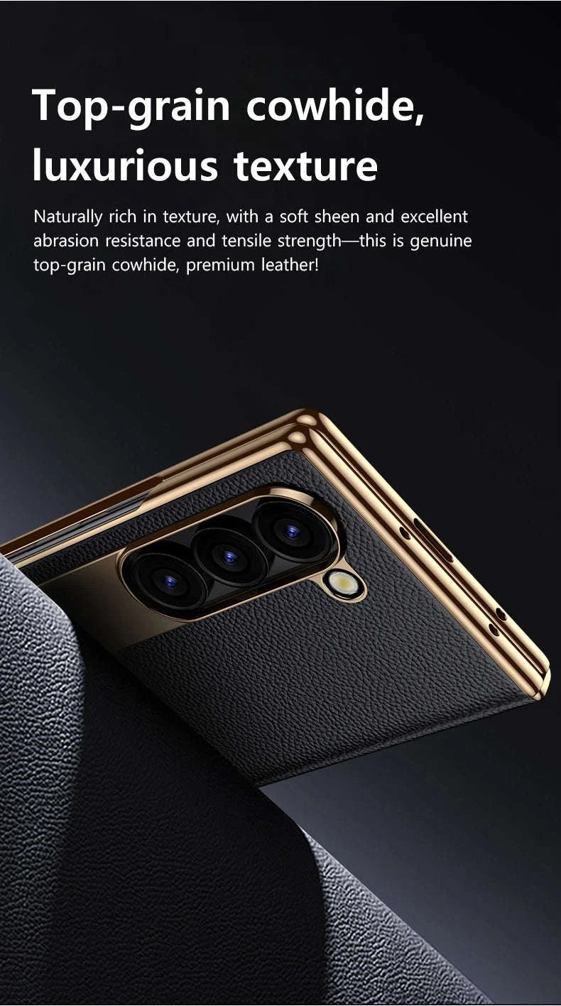 Genuine Leather Case with Magnetic Hinge Stand for Samsung Galaxy Z Fold-photo colour / For Galaxy Z fold 3