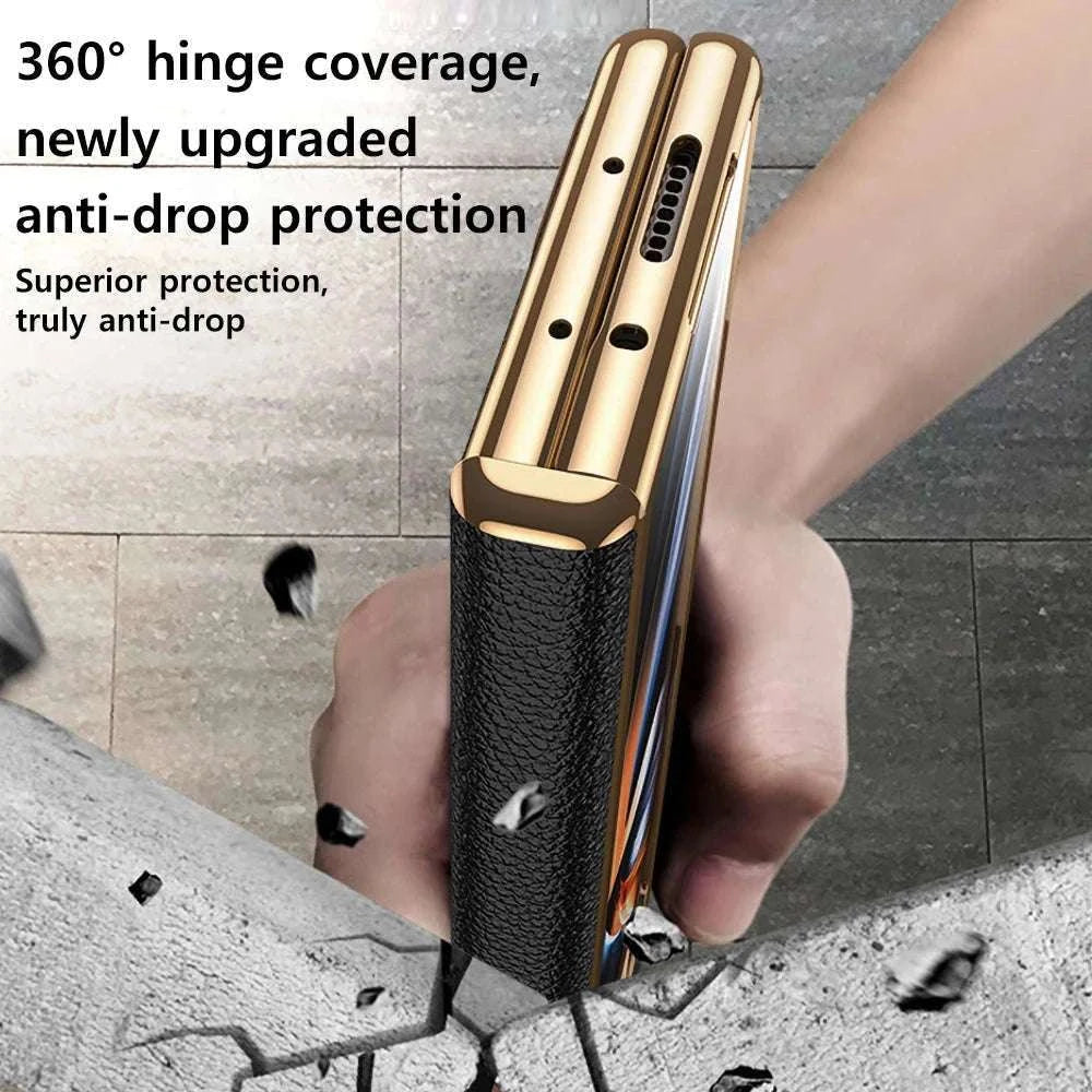 Genuine Leather Case with Magnetic Hinge Stand for Samsung Galaxy Z Fold-photo colour / For Galaxy Z fold 3