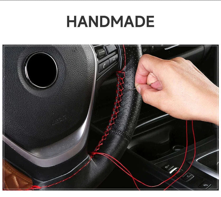 Genuine Leather Steering Wheel Cover-Black