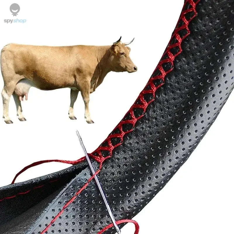 Genuine Leather Steering Wheel Cover-Style 2 Red