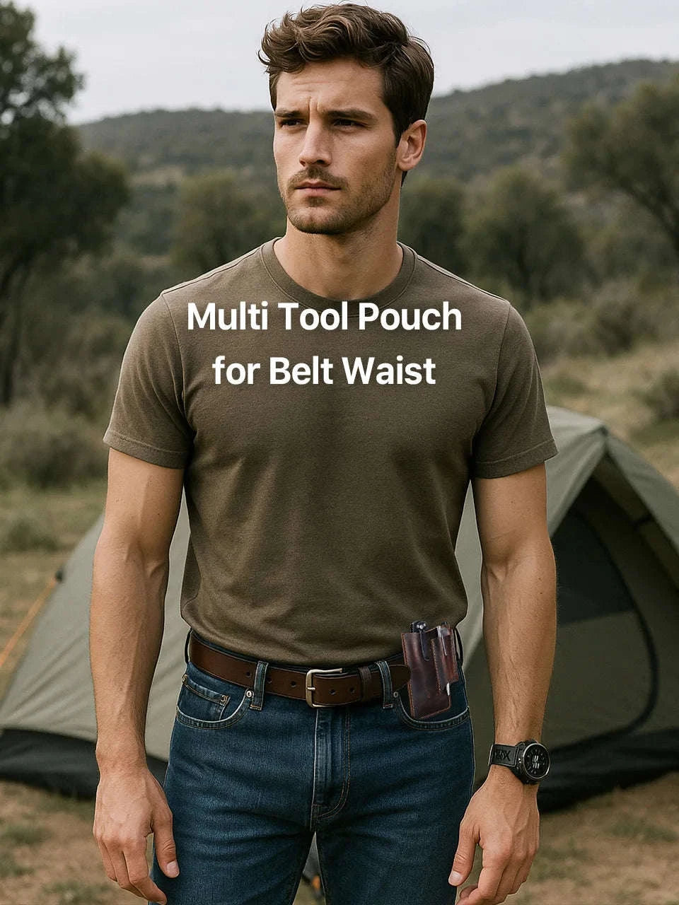 Genuine Leather Tactical Tool Belt Pouch for Outdoor & Work Use-coffee