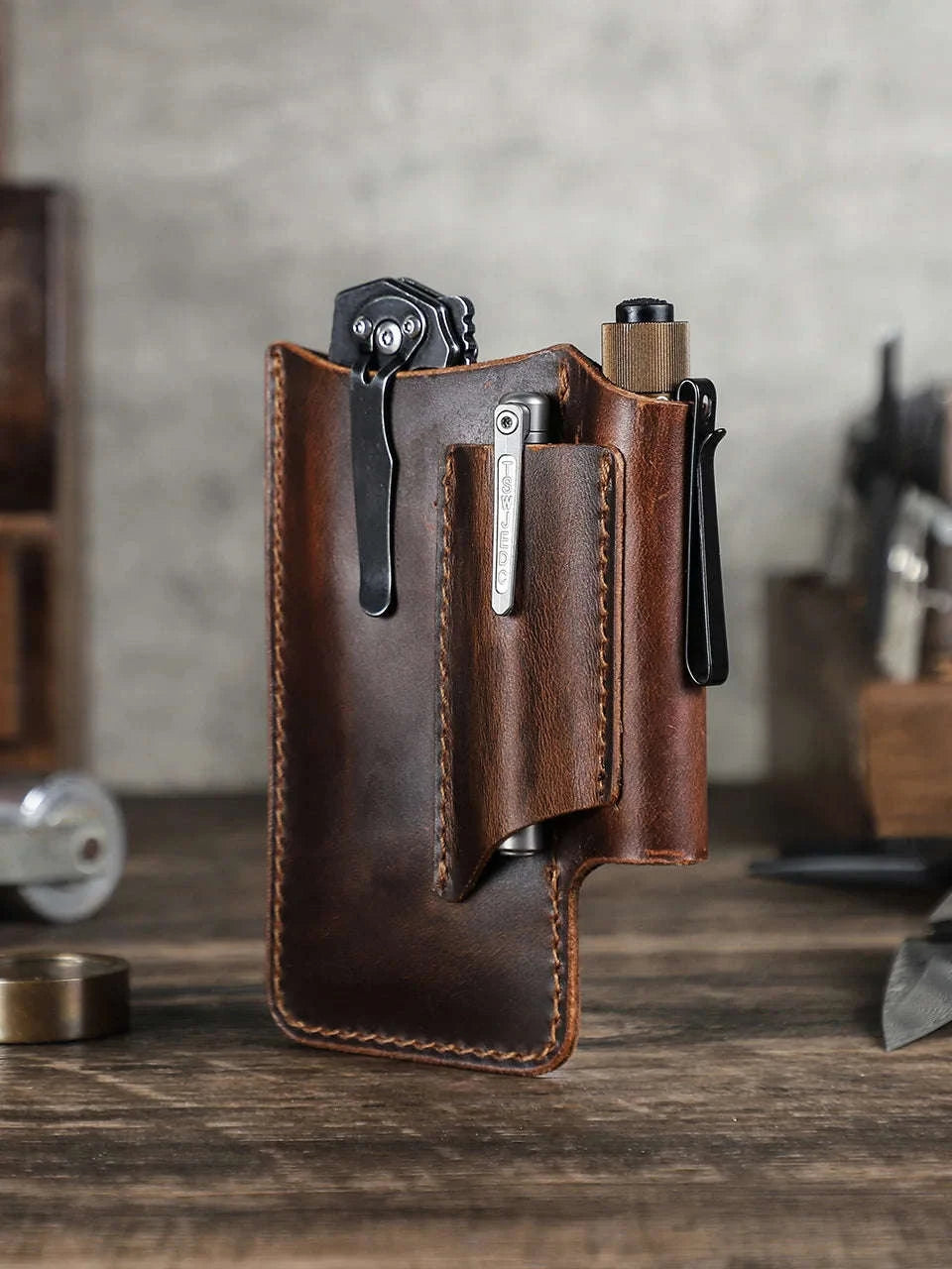 Genuine Leather Tactical Tool Belt Pouch for Outdoor & Work Use-coffee