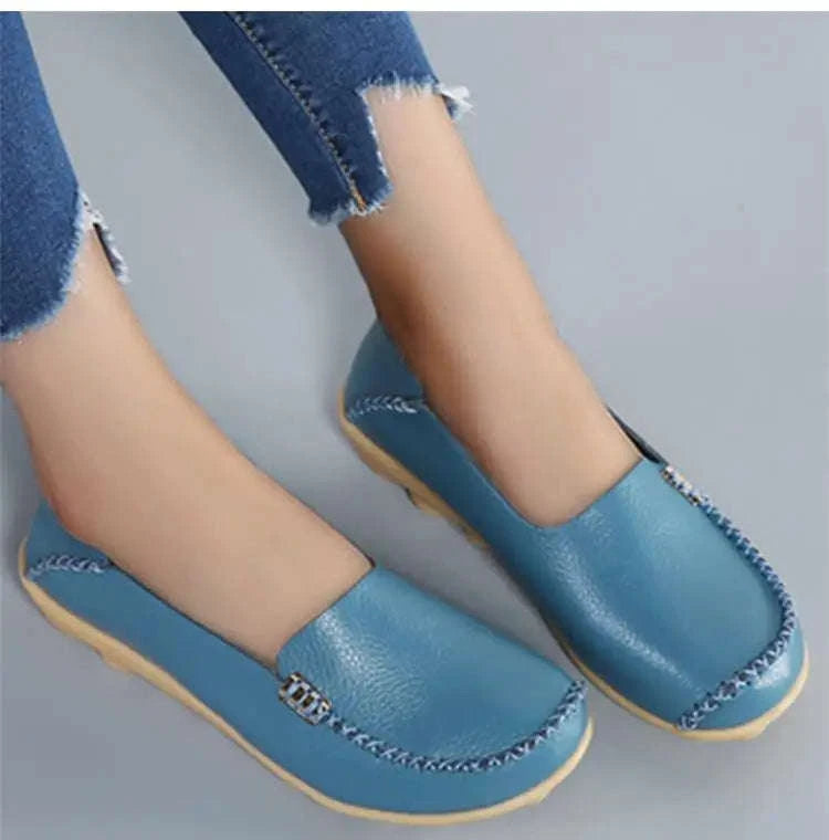 Genuine Leather Women Flats Retro Moccasins-Beige / 36