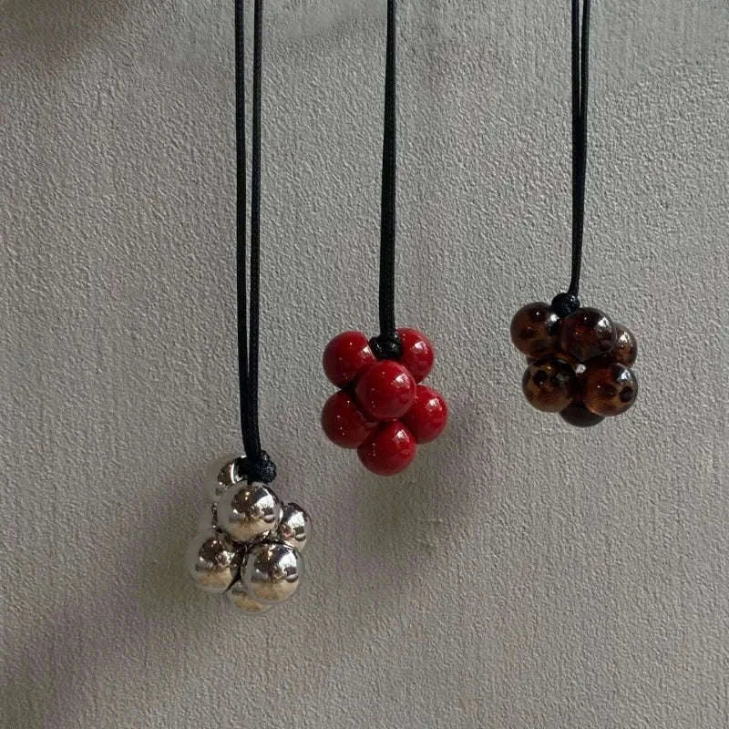 Geometric Beaded Pendant Necklace for Women – Trendy Long Cord-Leopard Print