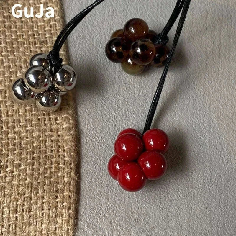 Geometric Beaded Pendant Necklace for Women – Trendy Long Cord-Leopard Print