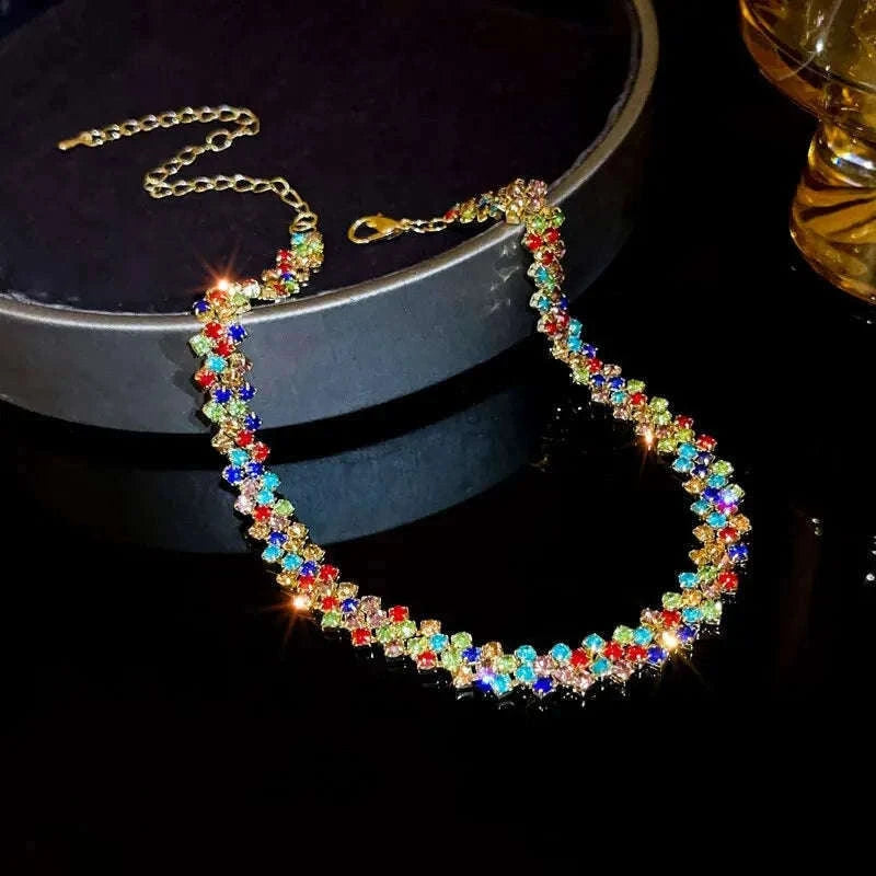 Geometric Crystal Rhinestone Choker Necklace for Evening Looks-dark blue