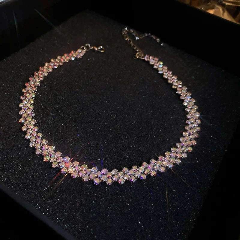 Geometric Crystal Rhinestone Choker Necklace for Evening Looks-dark blue