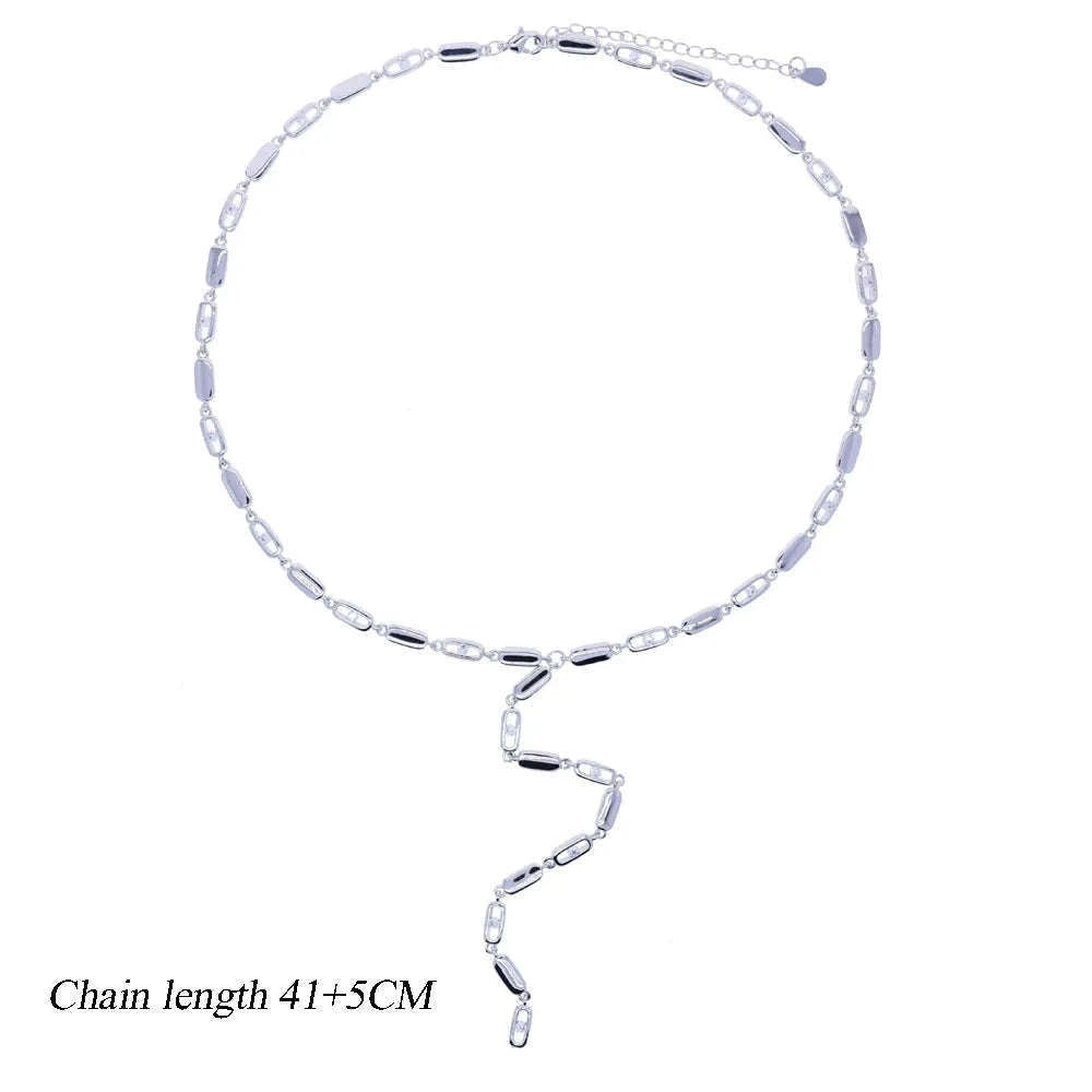 Geometric CZ Tennis Chain Y Lariat Necklace for Women – Elegant Choker Style-N482 gold