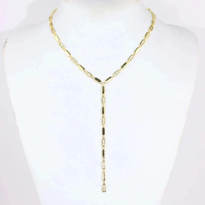 Geometric CZ Tennis Chain Y Lariat Necklace for Women – Elegant Choker Style-N482 gold