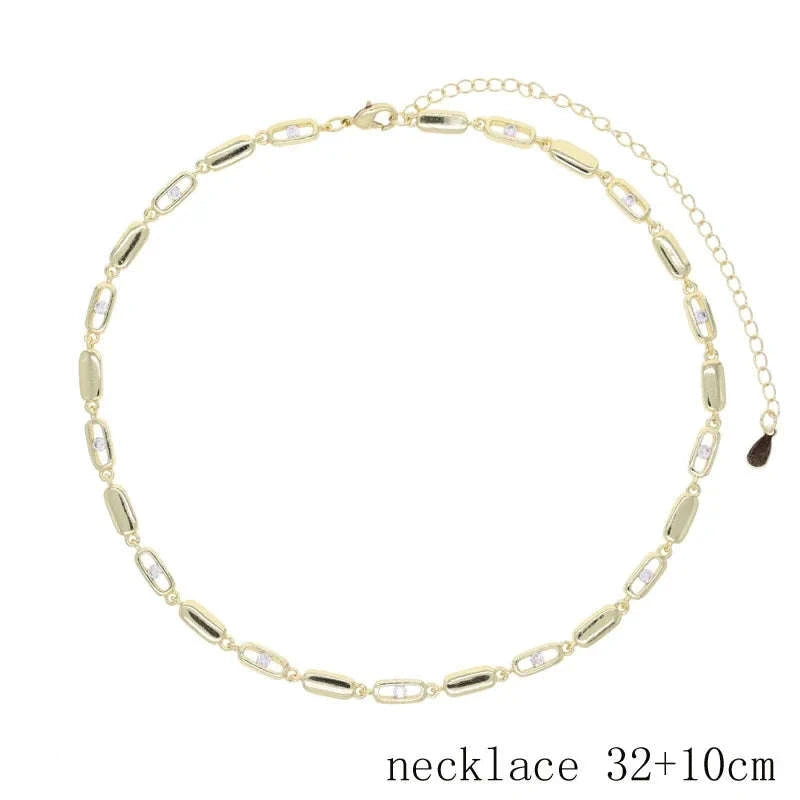 Geometric CZ Tennis Chain Y Lariat Necklace for Women – Elegant Choker Style-N482 gold