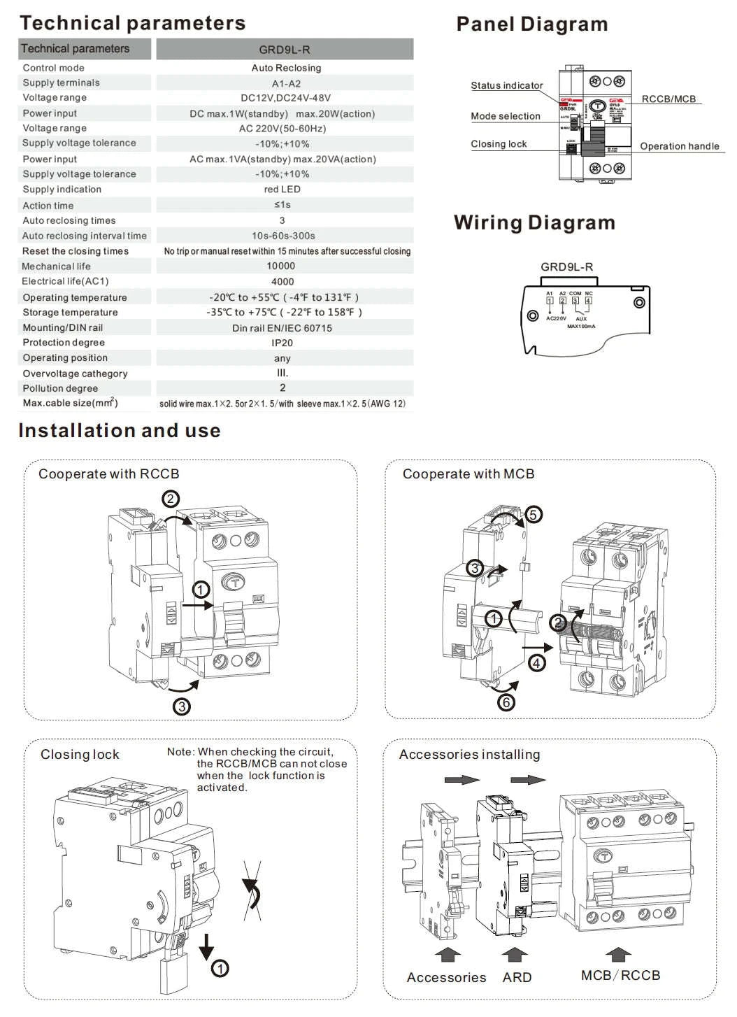 GEYA GRD9L‑R Automatic Reclosing RCD Circuit Breaker-RCCB-2P-40A-30mA / spain / GRD9L-R-AC220V