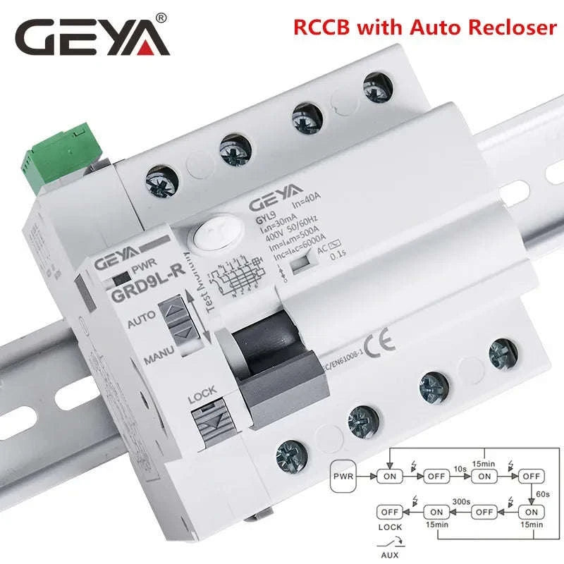 GEYA GRD9L‑R Automatic Reclosing RCD Circuit Breaker-RCCB-2P-40A-30mA / spain / GRD9L-R-AC220V