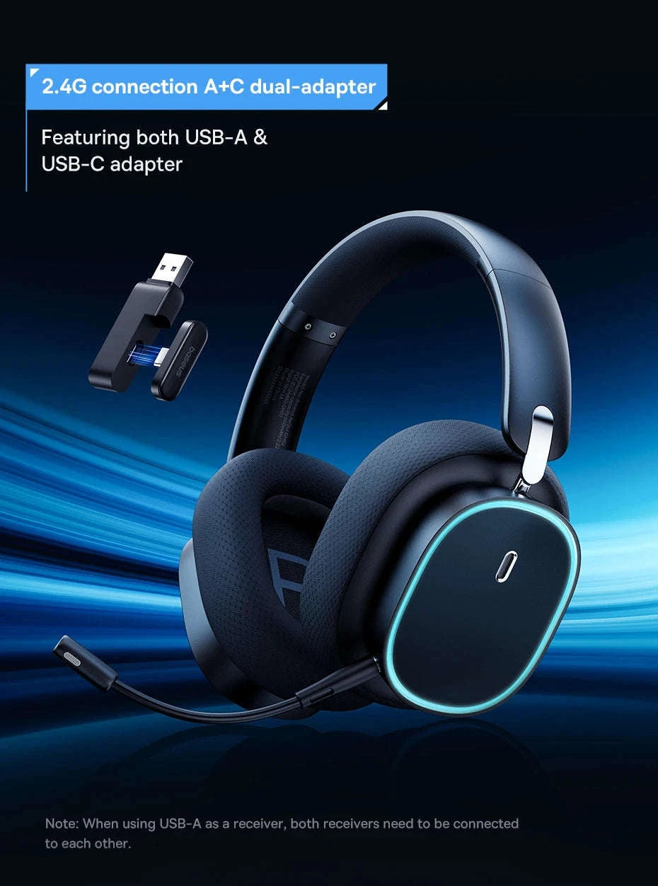 GH02 Gaming Wireless Headphone with Mic, Bluetooth 5.3, 40mm Driver, 2.4G/Wireless/Wired, RGB-Black / spain