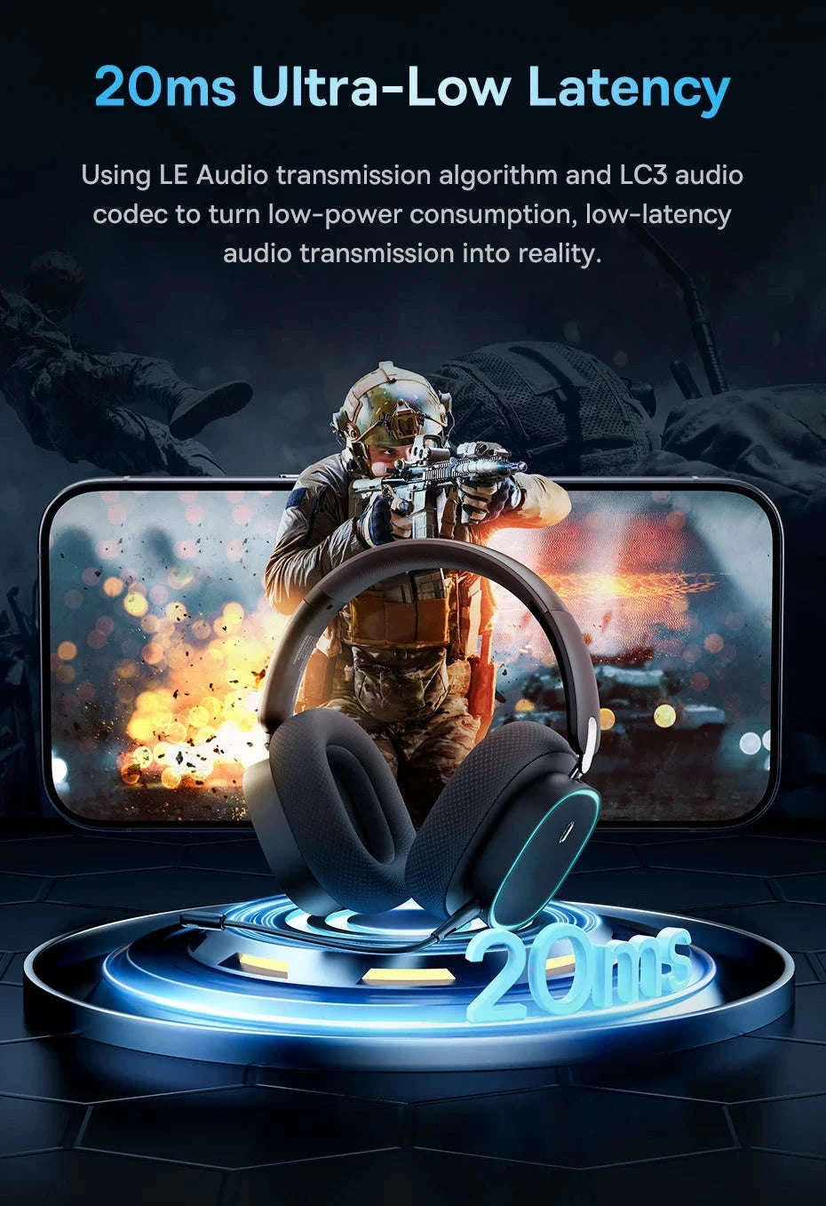 GH02 Gaming Wireless Headphone with Mic, Bluetooth 5.3, 40mm Driver, 2.4G/Wireless/Wired, RGB-Black / spain
