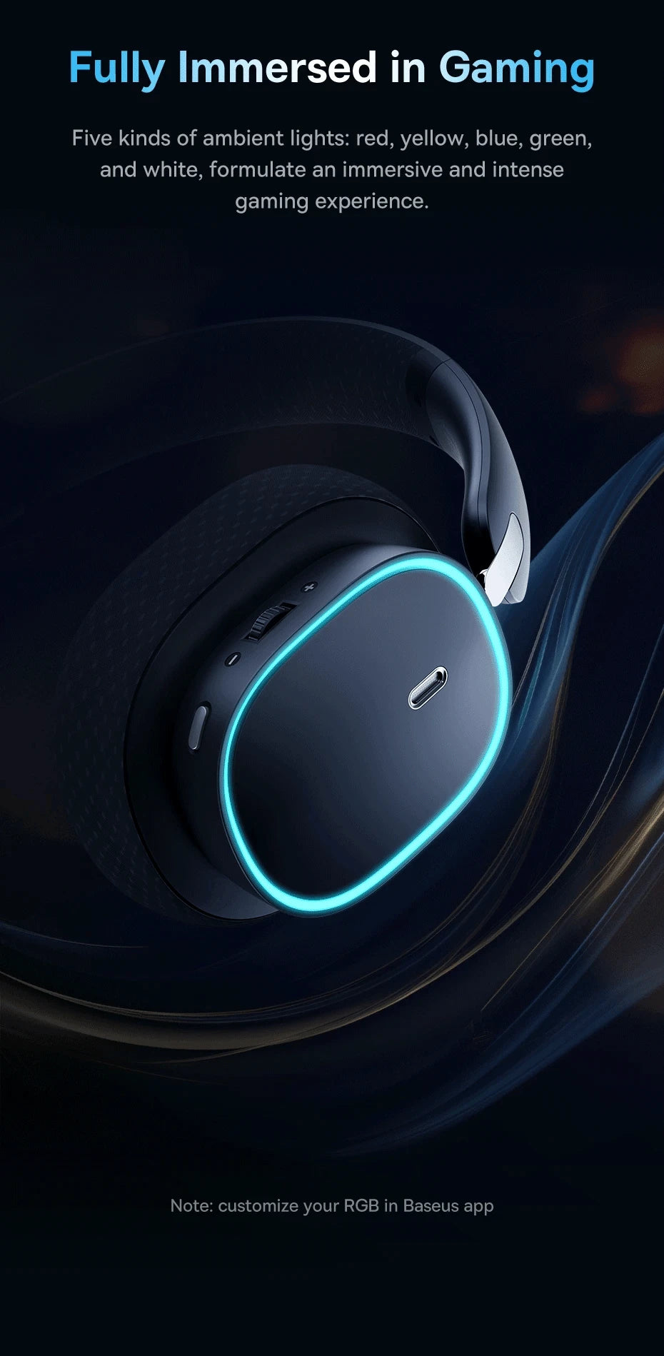 GH02 Gaming Wireless Headphone with Mic, Bluetooth 5.3, 40mm Driver, 2.4G/Wireless/Wired, RGB-Black / spain