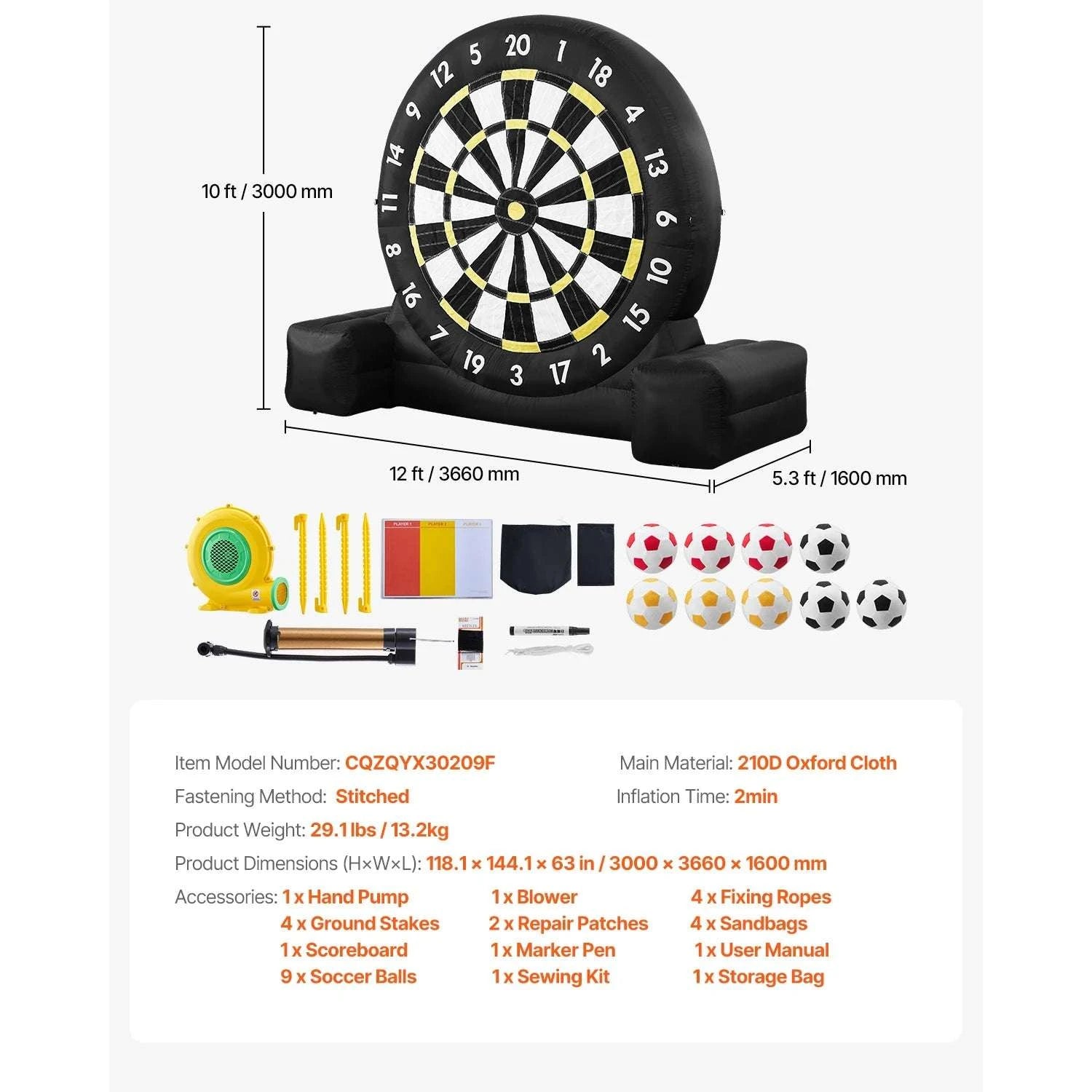 Giant Inflatable Soccer Dart Board Game with Balls & Pump-2.5m / United States