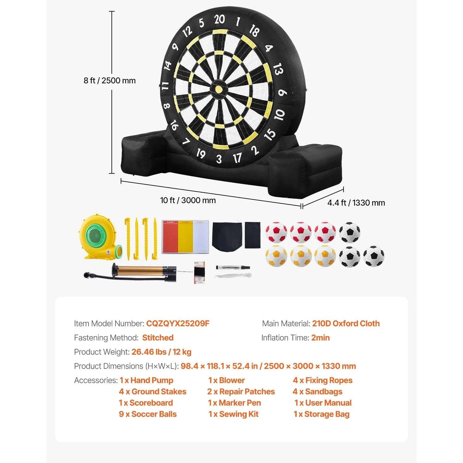 Giant Inflatable Soccer Dart Board Game with Balls & Pump-2.5m / United States